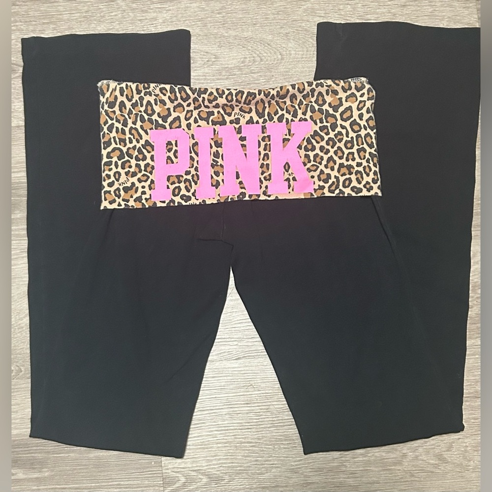Pink fold over flare leggings